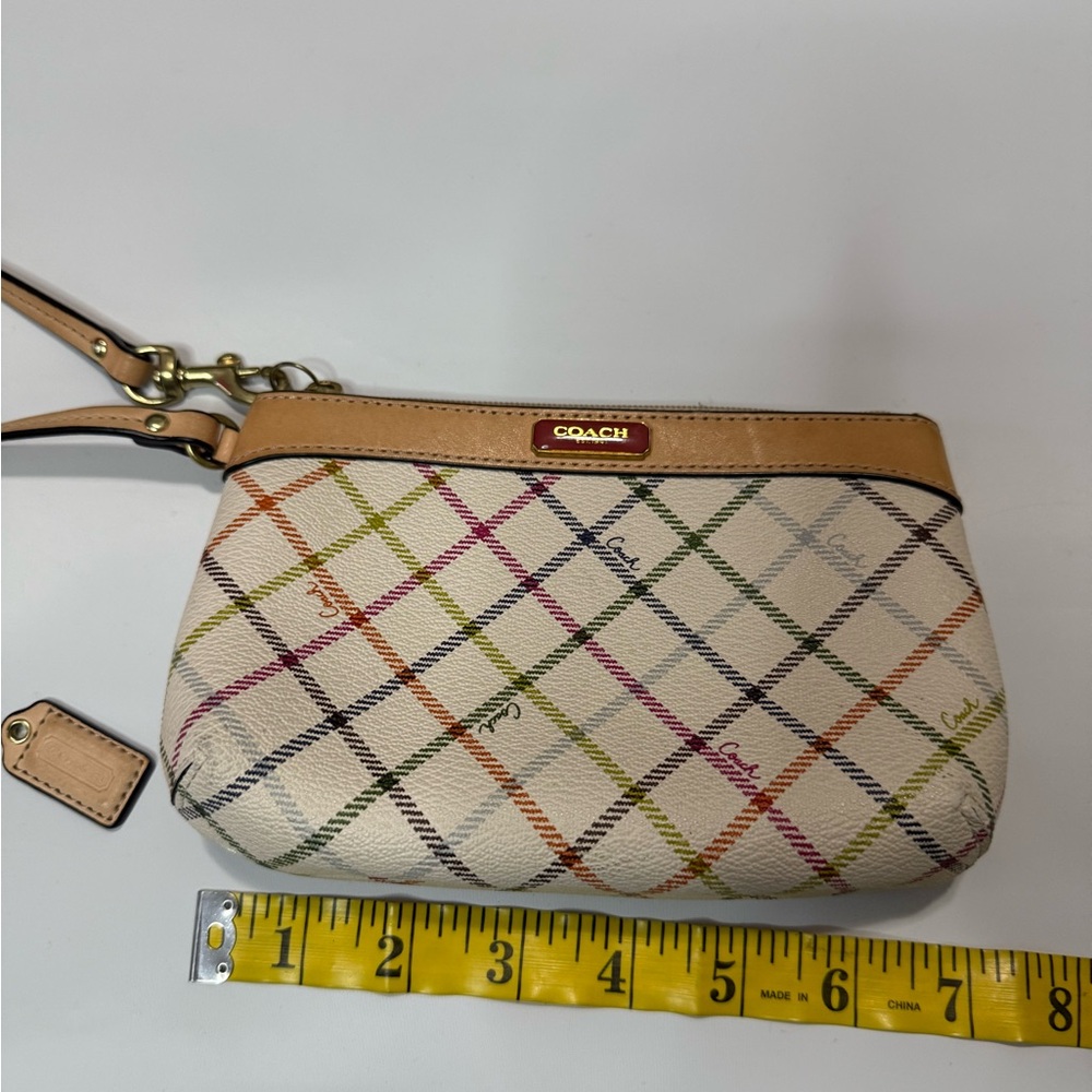 Coach Peyton Tattersall Multicolor Plaid Wristlet with leather trim - medium - Picture 12 of 16